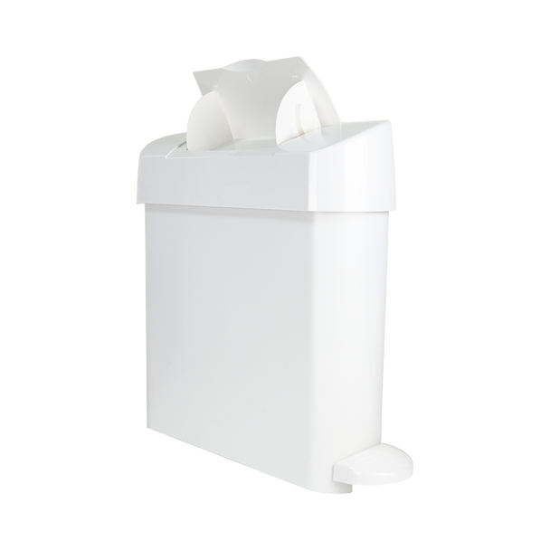 WR-ASB-15L-MAN-W - Pedal-Operated Side-Opening Sanitary Bin - 15 Ltr - White - Chute Open