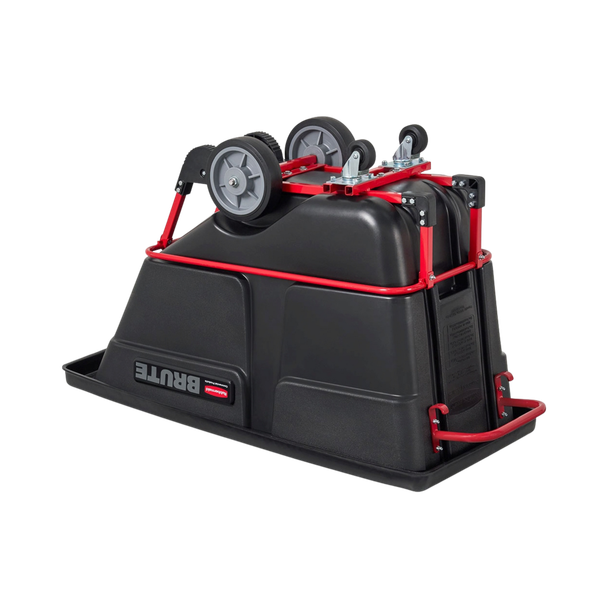 Rubbermaid BRUTE Heavy-Duty Tilt Truck with DuraTilt Frame Upside Down to Show Wheels & Castors