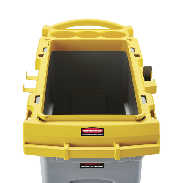 Overhead Close-Up Image of Rubbermaid Slim Jim Rim Caddy in Yellow Fitted to Grey Slim Jim