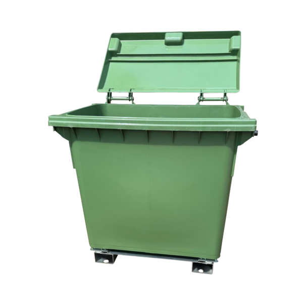 Static Forklift Waste & Recycling Bin - 660 Ltr - Green - Lid Open