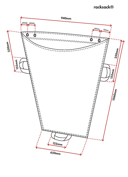 Racksack Reusuable Recycling Sack Technical Drawing Showing Dimensions