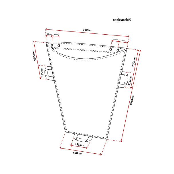 Racksack Reusuable Recycling Sack Technical Drawing Showing Dimensions