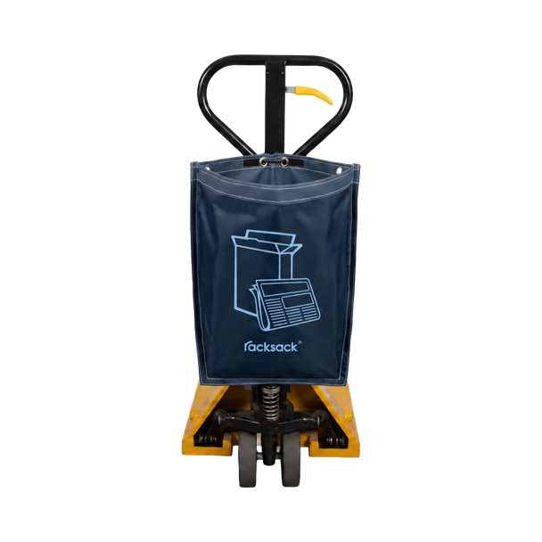 Mixed Paper & Card Racksack Nano Reusable Recycling Sack Featuring Relevant Logo without Text Fitted to Handle of Pump Truck