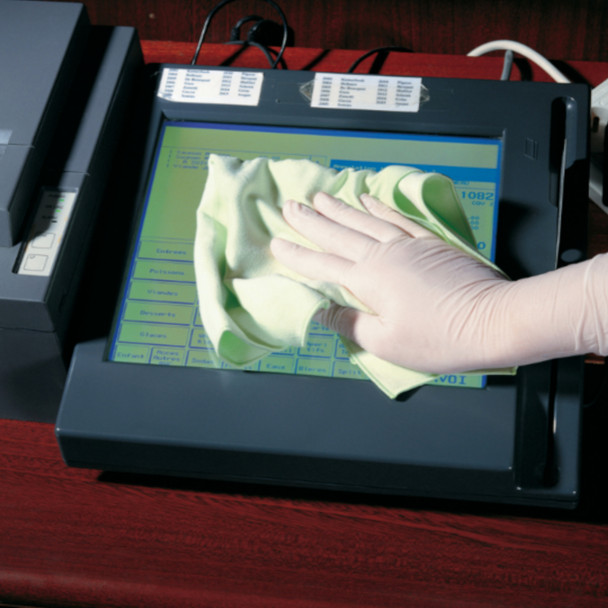 Ariane Ultra 1222 Microfibre Cloth Being Used to Wipe a Touch Screen Device