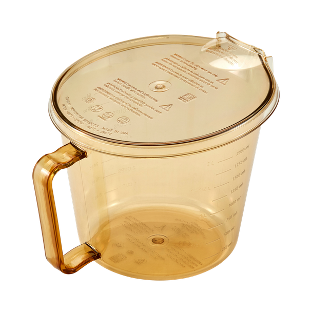 Cambro High Heat Splatter-Proof Cover Fitted to 1.9 Ltr High Heath Measuring Jug and Showing Handle Detail