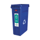 Slim Glass Recycling Bin Sticker Attached to Front of a Blue Slim Jim
