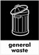 PCA4GW - Large, A4 sticker with white outline of a dustbin on black background, featuring recycling logo and general waste text