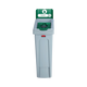 Green Rubbermaid Slim Jim Recycling Station Billboard attached to container, adorned with a glass sticker and viewed from front