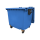 Blue Wheelie Bin - 1100 Litre - Front View Left Offset Lid Open