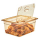 20HPL150 - Open FlipLid on amber coloured 150mm deep gastronorm food pan containing southern fried chicken