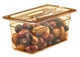 30HPCHN150 - Notched cover with handle on amber 150mm deep gastronorm pan that contains a variety of olives