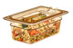 40HPCHN150 - Notched cover with handle on amber 100mm deep gastronorm pan that contains pasta salad