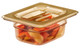 80HPCH150 - Square, amber coloured lid on 65mm deep amber gastronorm pan containing sliced vegetables