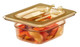 80HPCHN150 - Notched cover with Handle on amber 65mm deep gastronorm pan that contains sliced vegetables