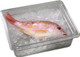 23CLRCW135 - A half sized Cambro Polycarbonate Colander Pan containing a red fish on ice