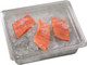 23CLRCW135 - A half sized Cambro Polycarbonate Colander Pan containing salmon fillets on ice