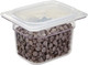 84CW135 - 1/8 sized, 100% transparent, Cambro Polycarbonate Gastronorm Pan with sliced chocolate chips & seal cover