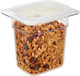 86CW135 - 1/8 sized, 100% transparent, Cambro Polycarbonate Gastronorm Pan containing granola & fitted with a seal cover