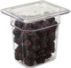 80CWC135 - Polycarbonate flat cover on a 150mm deep transparent gastronorm pan containing blackberries