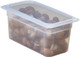 36PP190 - A one-third sized polypropylene gastronorm pan food pan fitted with a seal cover and containing mushrooms
