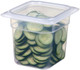 60PPCWSC190 - 1/6 sized transparent seal cover fitted to 150mm deep food pan containing cucumber slices