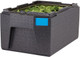 EPP180LH110 - Large handled GoBox with an amber coloured GN 1/1 high heat food pad containing spinach leaves