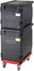 CD3253EPP158 - Two front loading goboxes stacking atop one another and placed on a Cambro Camdolly