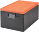 EPP3253LID363 - An orange Cambro GoBox lid fitted to a black GoBox