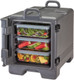 UPC300615 - Camcarrier with door open loaded with three 100mm deep food pans containing fruit and vegetables