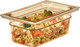 44HP150 - Amber coloured Cambro 100mm deep High Heat Gastronorm Food Pan containing pasta salad with flat cover