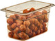 46HP150 - Cambro 150mm deep High Heat Gastronorm Food Pan with amber colouration containing meatballs