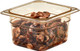 64HP150 - 100mm deep Cambro High Heat Gastronorm Food Pan 1/6 sized with amber colouration containing fried mushrooms