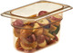 94HP150 - Amber coloured, Cambro High Heat Gastronorm Food Pan, one-ninth sized and 100mm deep containing kidney beans