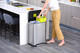 EK9368MT2020 - EKO X Cube Dual Stream Kitchen Pedal Bin - 20 + 20 Ltr - Stainless Steel - In Kitchen with user removing inner bucket