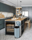 EK9115TB30 - EKO Eva Round Kitchen Pedal Bin - 30 Ltr - Titanium Blue - Situated in Kitchen with Lid Open