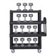 2128657 - Rubbermaid BRUTE Heavy-Duty Ergo Utility Cart - 4-Shelf - Black - Side On & Loaded with Dumbells