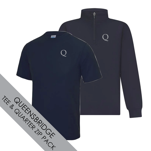 QUEENSBRIDGE - Adults Pack - Navy Quarter Zip & Tee - Order by 14/3/25 receive by 25/3/25 (to the school)