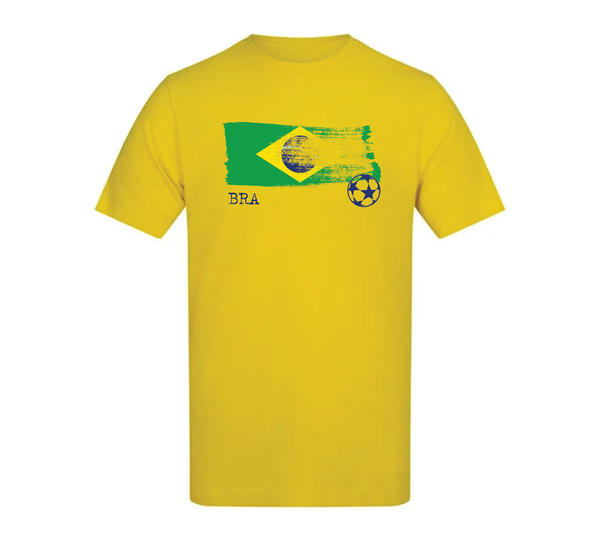 Flag Design Cotton Tee - Brazil - Yellow