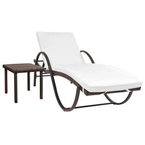  Sun Lounger with Cushion & Table Poly Rattan Brown A949-42885