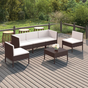  6 Piece Patio Lounge Set with Cushions Poly Rattan Brown A949-3094343