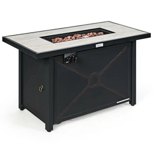 42 Inch 60000 BTU Propane Fire Pit Table with Ceramic Tabletop - Color: Black D681-OP70369