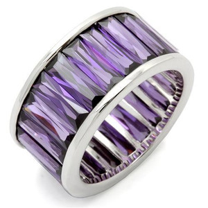 0W128 - Rhodium Brass Ring with AAA Grade CZ  in Amethyst A874-0W128