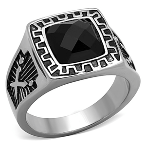 TK1356 - High polished (no plating) Stainless Steel Ring with Synthetic Synthetic Glass in Jet A874-TK1356