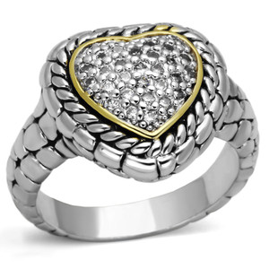3W333 - Reverse Two-Tone Brass Ring with AAA Grade CZ  in Clear A874-3W333