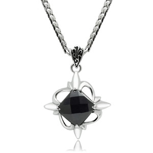 TK560 - High polished (no plating) Stainless Steel Chain Pendant with Synthetic Onyx in Jet A874-TK560