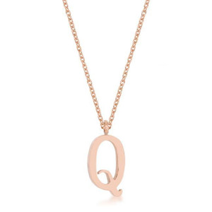 Elaina Rose Gold Stainless Steel Q Initial Necklace R599-P11456A-V00-Q