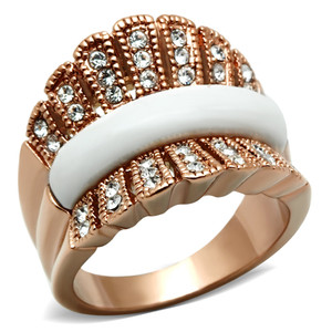 GL223 - IP Rose Gold(Ion Plating) Brass Ring with Semi-Precious Agate in White A874-GL223