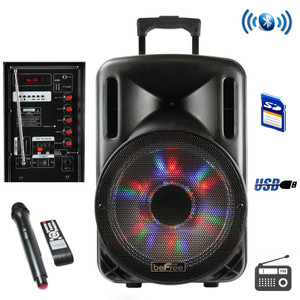 beFree Sound 12 Inch 2500 Watt Bluetooth Portable Party PA Speaker With Illuminating Lights and USB D970-BFS-4435
