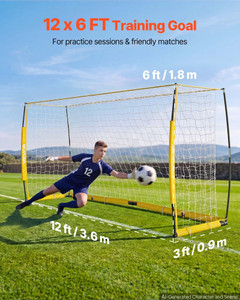 Soccer Goal 12 x 6 FT Soccer Net for Backyard Collapsible Base Yellow, Portable & Quick Setup, with E415-TZDZBXZQMTZDP0C5M001V0