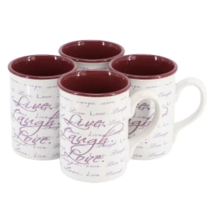 Gibson Home Inspirational Words Live, Laugh, Love 4 Piece 16 Ounce Stoneware Mug Set in Purple D970-142556.01